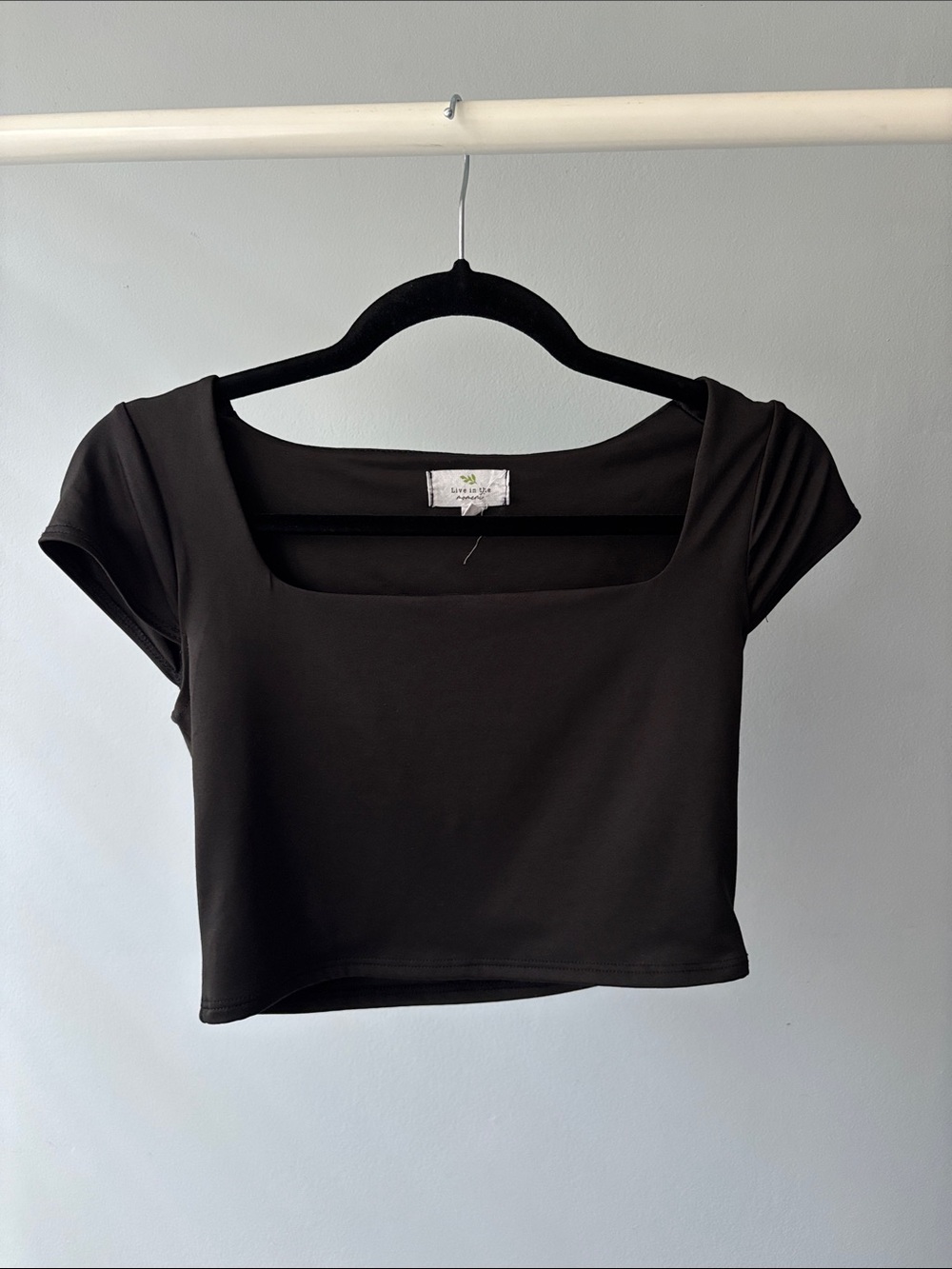 Black Square-Neck Crop Top - Live in the Moment